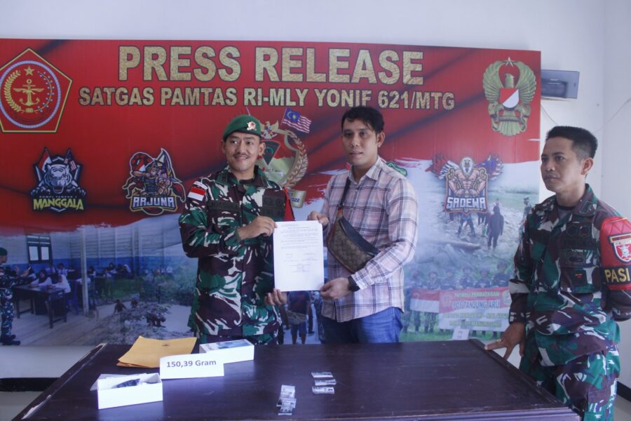 Yonif 621 Manuntung Gagalkan Penyelundupan Narkotika Asal Malaysia
